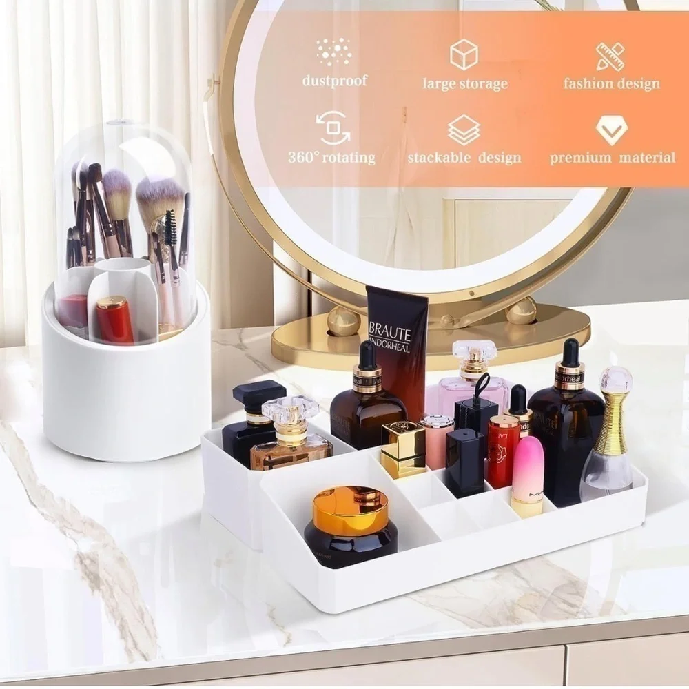 NEW Plastic Vanity Makeup Organizer Desk Cosmetic Storage Stackable Bathroom